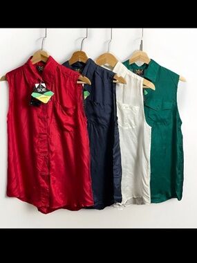 Sleeveless Button Down 100% SILK Tops LOT OF 4 SIZE SMALL 90s STONE SILKS